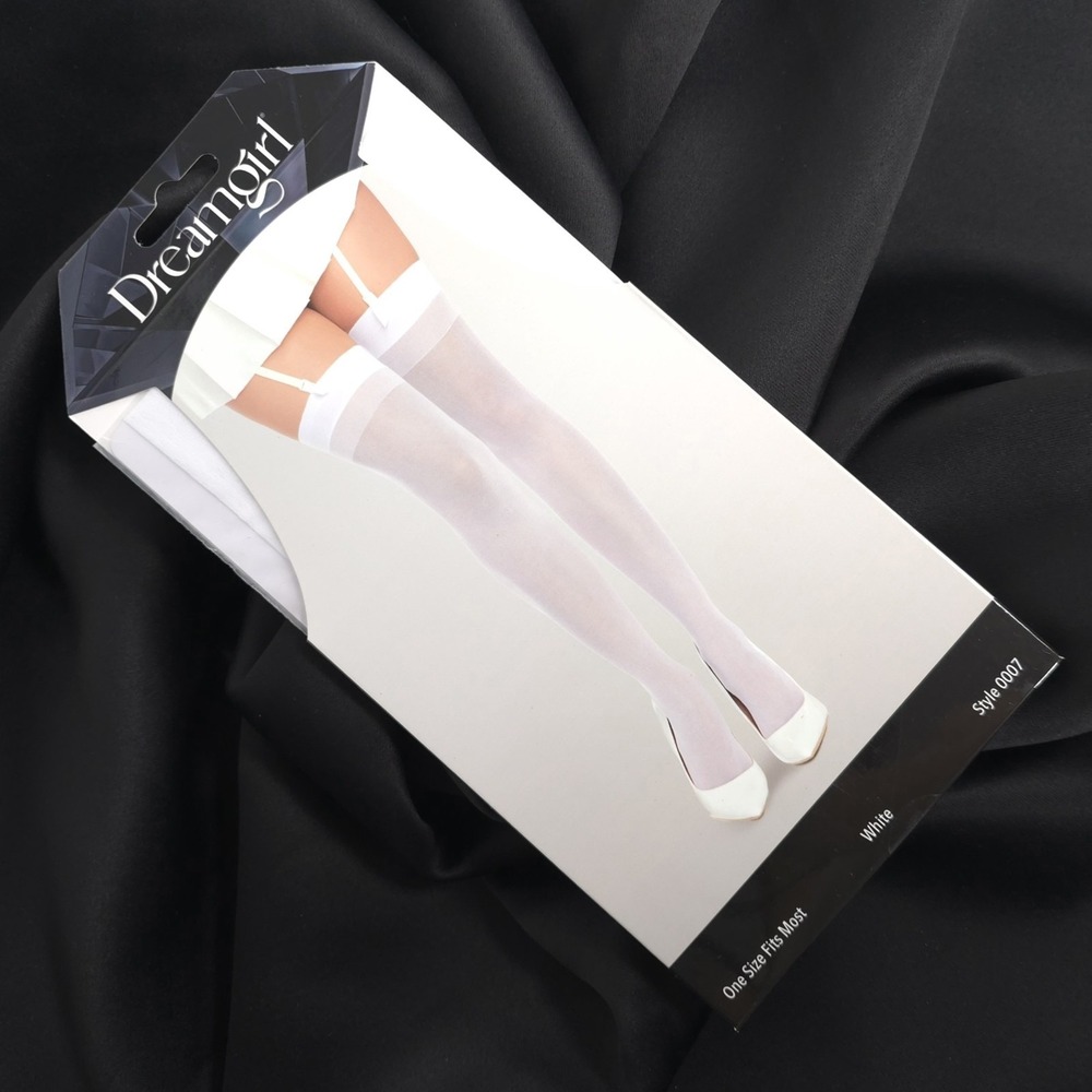 White Sheer Thigh High Stockings Back Seam Sexy Lingerie Nylon One Size Women - Picture 7 of 8